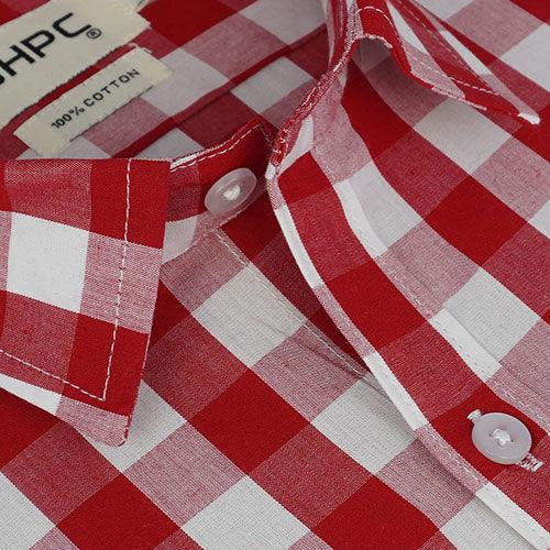 Men's 100% Cotton Gingham Checks Half Sleeves Shirt (Red)