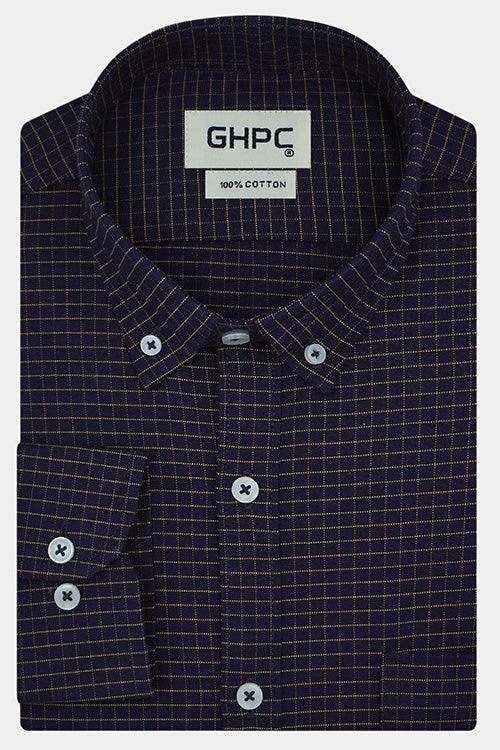 Men's 100% Cotton Graph Checkered Full Sleeves Shirt (Navy)
