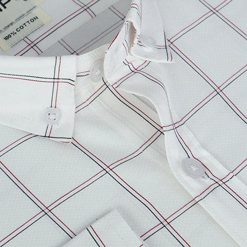 Men's 100% Cotton Graph Checkered Full Sleeves Shirt (White)