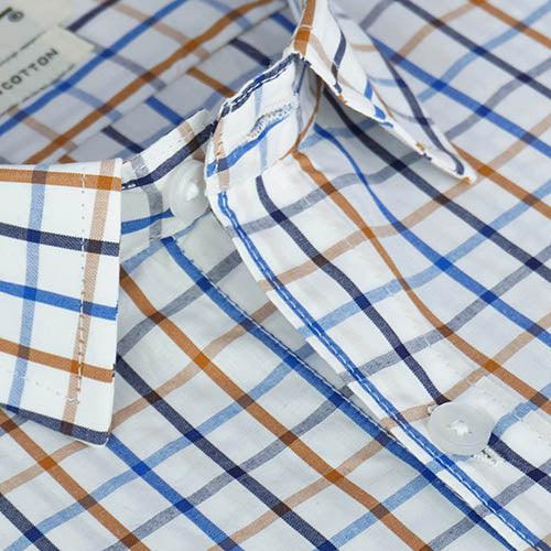 Men's 100% Cotton Graph Checkered Half Sleeves Shirt (Blue)