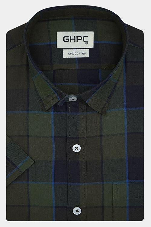 Men's 100% Cotton Graph Checkered Half Sleeves Shirt (Green)