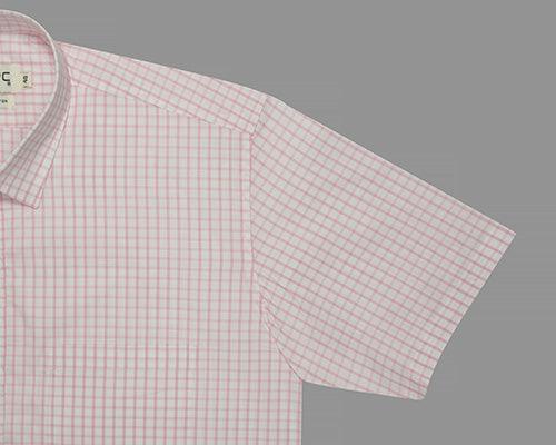Men's 100% Cotton Graph Checkered Half Sleeves Shirt (Pink)