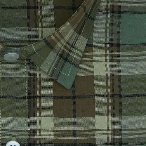 Men's 100% Cotton Grid Tattersall Checkered Full Sleeves Shirt (Green)