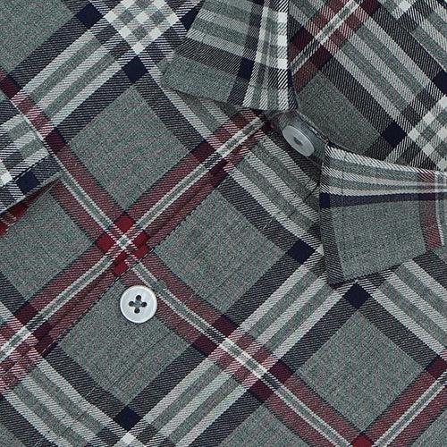 Men's 100% Cotton Grid Tattersall Checkered Full Sleeves Shirt (Grey)