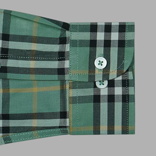 Men's 100% Cotton Grid Tattersall Checkered Full Sleeves Shirt (Pista Green)