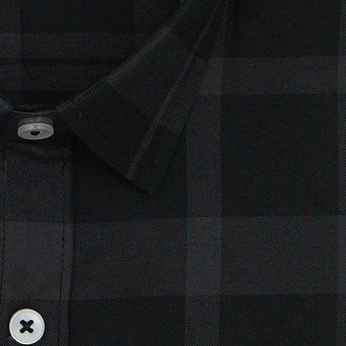 Men's 100% Cotton Grid Tattersall Checkered Half Sleeves Shirt (Black)