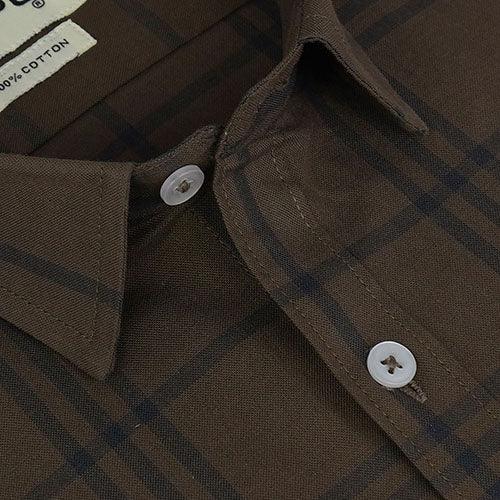 Men's 100% Cotton Grid Tattersall Checkered Half Sleeves Shirt (Brown)