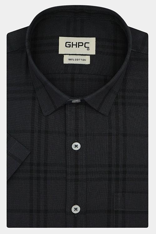 Men's 100% Cotton Grid Tattersall Checkered Half Sleeves Shirt (Ch. Melange)