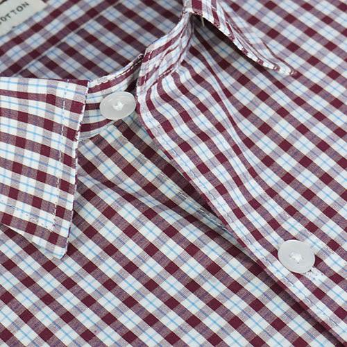 Men's 100% Cotton Grid Tattersall Checkered Half Sleeves Shirt (Cola)