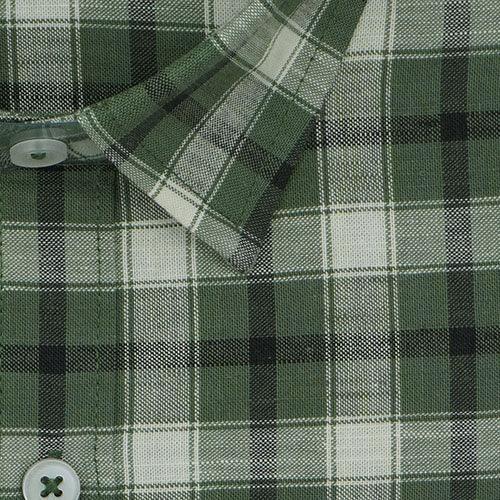 Men's 100% Cotton Grid Tattersall Checkered Half Sleeves Shirt (Green)