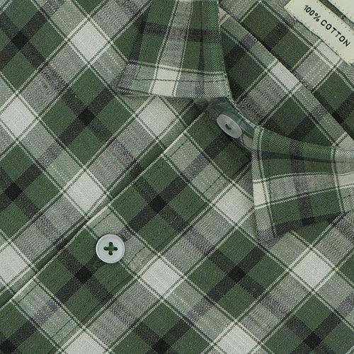 Men's 100% Cotton Grid Tattersall Checkered Half Sleeves Shirt (Green)