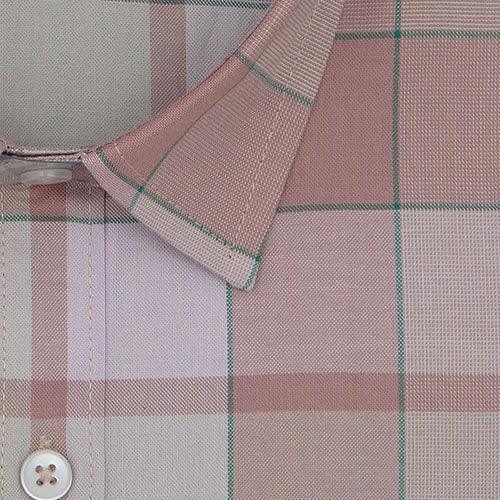 Men's 100% Cotton Grid Tattersall Checkered Half Sleeves Shirt (Peach)