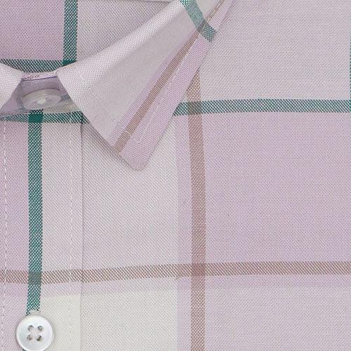 Men's 100% Cotton Grid Tattersall Checkered Half Sleeves Shirt (Pink)
