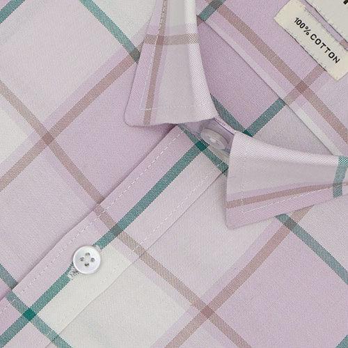 Men's 100% Cotton Grid Tattersall Checkered Half Sleeves Shirt (Pink)