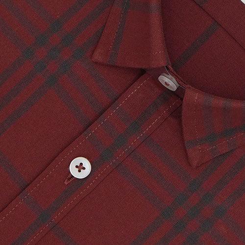 Men's 100% Cotton Grid Tattersall Checkered Half Sleeves Shirt (Red)