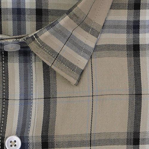 Men's 100% Cotton Grid Tattersall Checks Half Sleeves Shirt (Khaki)