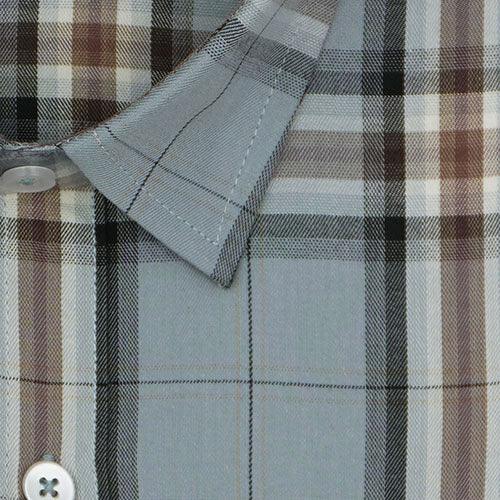 Men's 100% Cotton Grid Tattersall Checks Half Sleeves Shirt (Misty Blue)