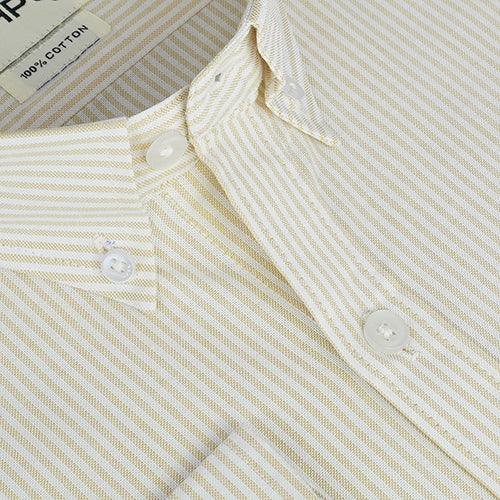 Men's 100% Cotton Hickory Striped Full Sleeves Shirt (Yellow)