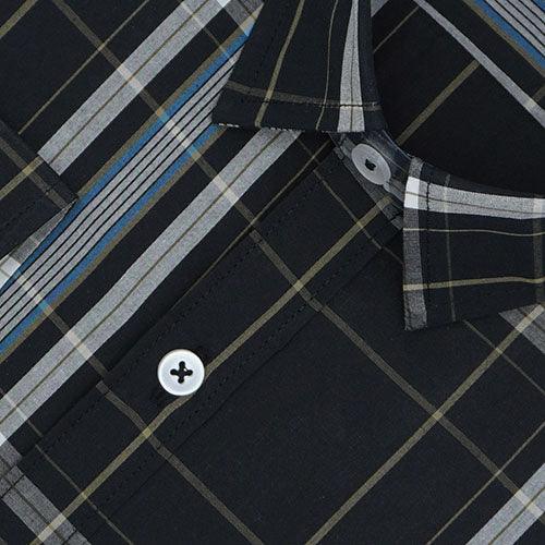Men's 100% Cotton Plaid Checkered Full Sleeves Shirt (Black)