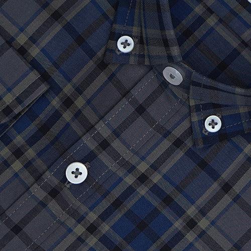 Men's 100% Cotton Plaid Checkered Full Sleeves Shirt (Blue)