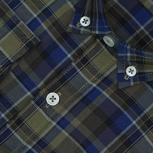 Men's 100% Cotton Plaid Checkered Full Sleeves Shirt (Blue)