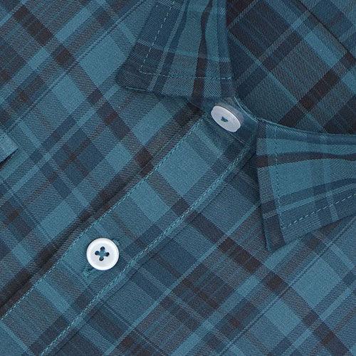 Men's 100% Cotton Plaid Checkered Full Sleeves Shirt (Blue)