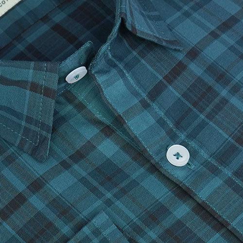 Men's 100% Cotton Plaid Checkered Full Sleeves Shirt (Blue)