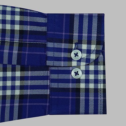 Men's 100% Cotton Plaid Checkered Full Sleeves Shirt (Blue)