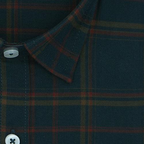 Men's 100% Cotton Plaid Checkered Full Sleeves Shirt (Bottle Green)