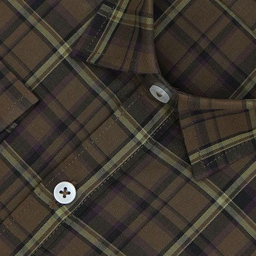 Men's 100% Cotton Plaid Checkered Full Sleeves Shirt (Brown)
