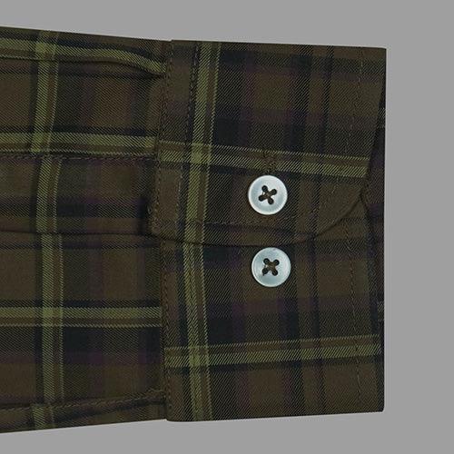 Men's 100% Cotton Plaid Checkered Full Sleeves Shirt (Brown)