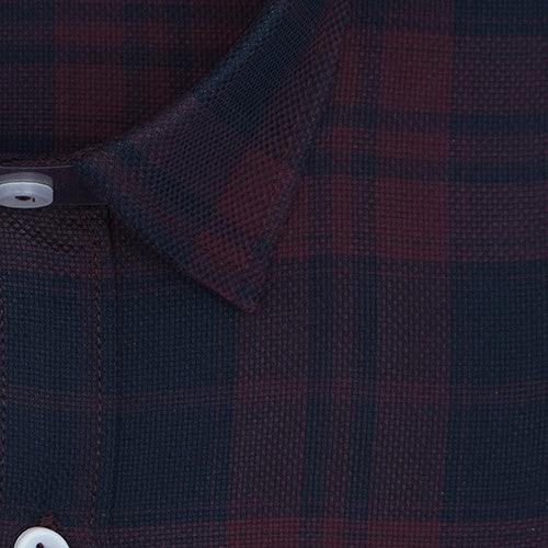 Men's 100% Cotton Plaid Checkered Full Sleeves Shirt (Burgundy)