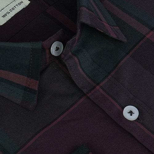 Men's 100% Cotton Plaid Checkered Full Sleeves Shirt (Cola)