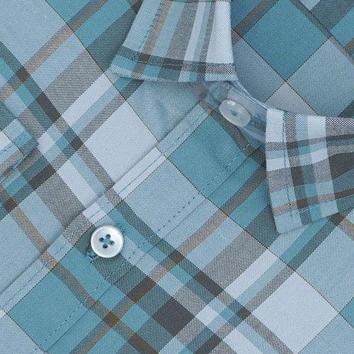 Men's 100% Cotton Plaid Checkered Full Sleeves Shirt (Misty Blue)