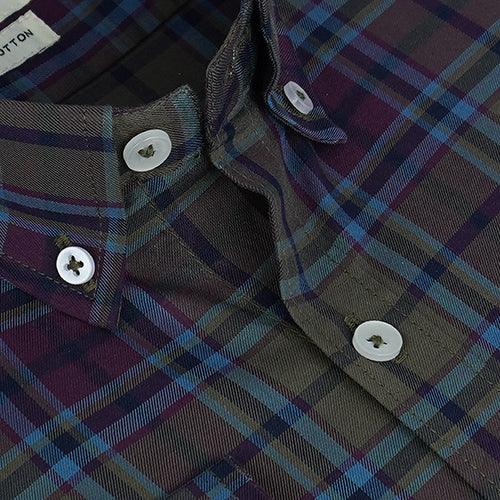 Men's 100% Cotton Plaid Checkered Full Sleeves Shirt (Olive)