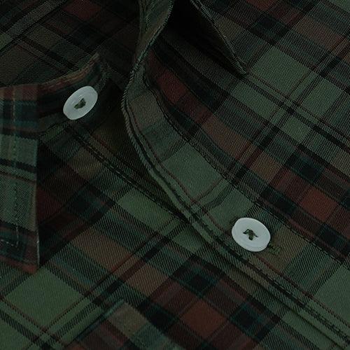 Men's 100% Cotton Plaid Checkered Full Sleeves Shirt (Olive)