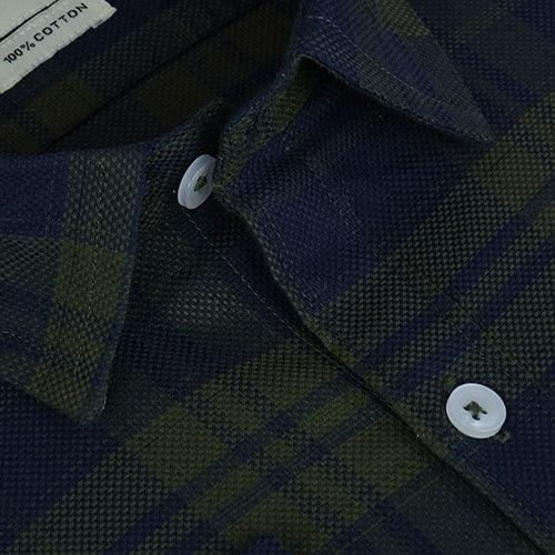 Men's 100% Cotton Plaid Checkered Full Sleeves Shirt (Olive)