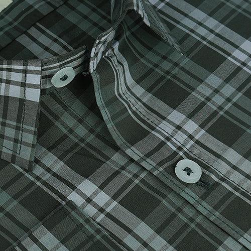 Men's 100% Cotton Plaid Checkered Full Sleeves Shirt (Olive Green)