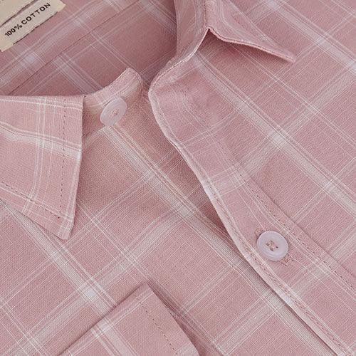 Men's 100% Cotton Plaid Checkered Full Sleeves Shirt (Peach)