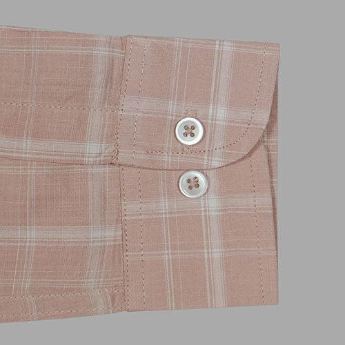 Men's 100% Cotton Plaid Checkered Full Sleeves Shirt (Peach)