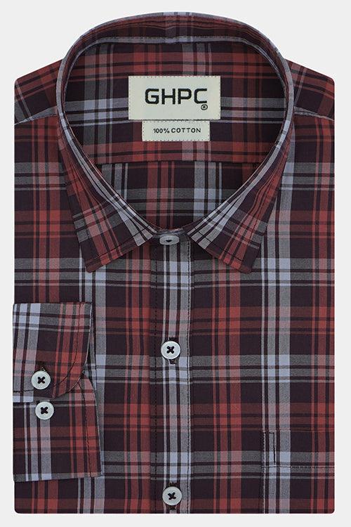 Men's 100% Cotton Plaid Checkered Full Sleeves Shirt (Rust)