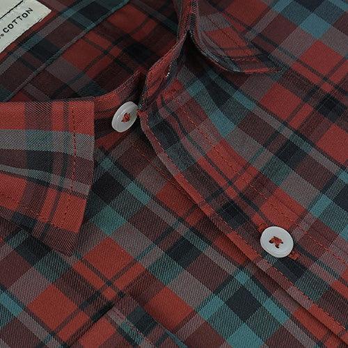 Men's 100% Cotton Plaid Checkered Full Sleeves Shirt (Rust)