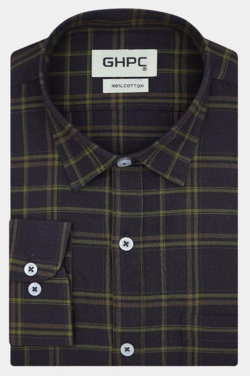 Men's 100% Cotton Plaid Checkered Full Sleeves Shirt (Wine)