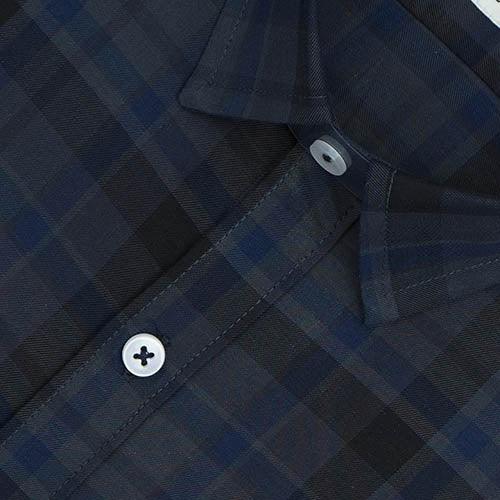 Men's 100% Cotton Plaid Checkered Half Sleeves Shirt (Blue)