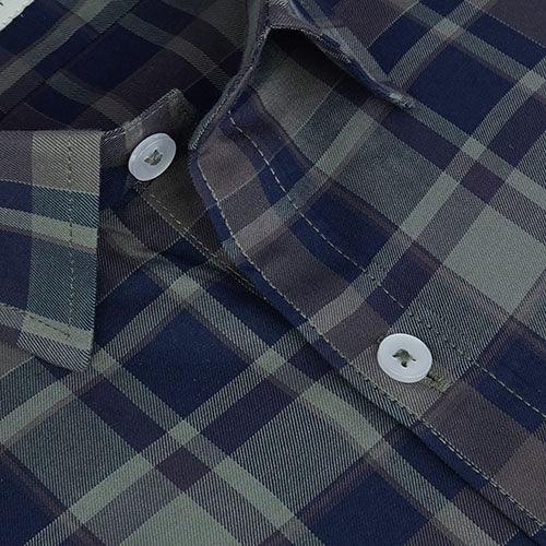 Men's 100% Cotton Plaid Checkered Half Sleeves Shirt (Blue)