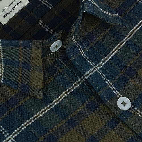 Men's 100% Cotton Plaid Checkered Half Sleeves Shirt (Blue)