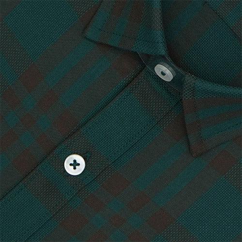 Men's 100% Cotton Plaid Checkered Half Sleeves Shirt (Bottle Green)