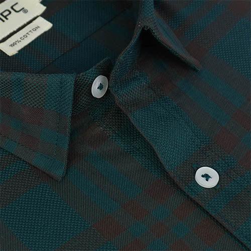 Men's 100% Cotton Plaid Checkered Half Sleeves Shirt (Bottle Green)