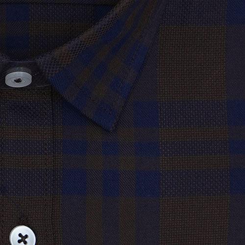 Men's 100% Cotton Plaid Checkered Half Sleeves Shirt (Brown)
