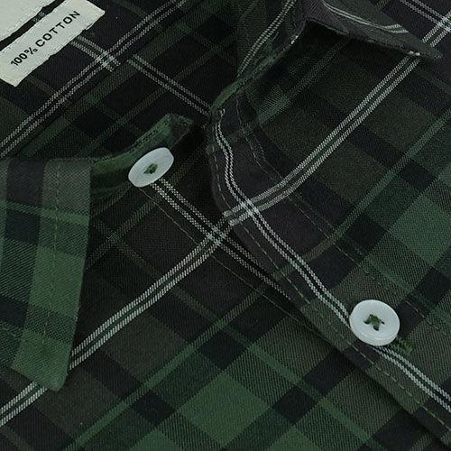 Men's 100% Cotton Plaid Checkered Half Sleeves Shirt (Green)